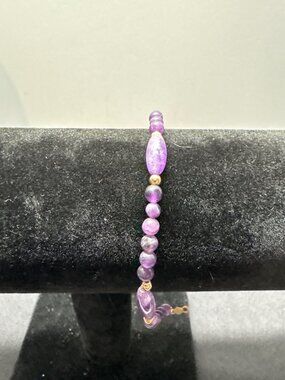 14K Gold Amethyst Beaded Bracelet With Oval & Round Beads Purple Gemstone Jewelr